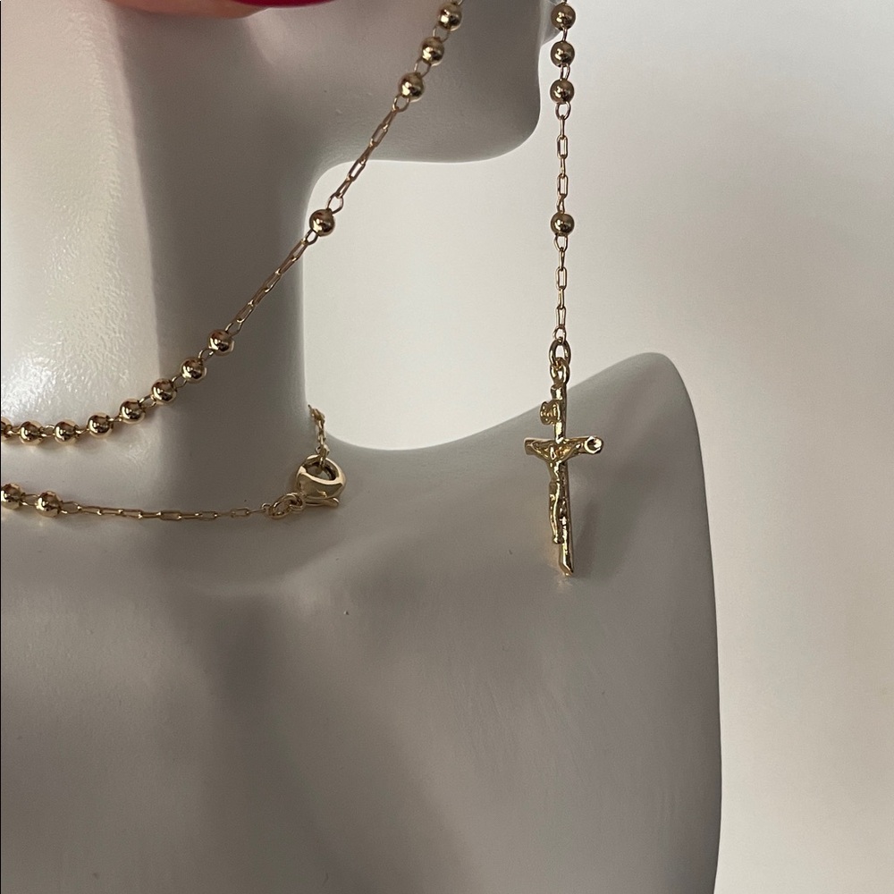 Gold Rosary-Style Long Pendant Necklace